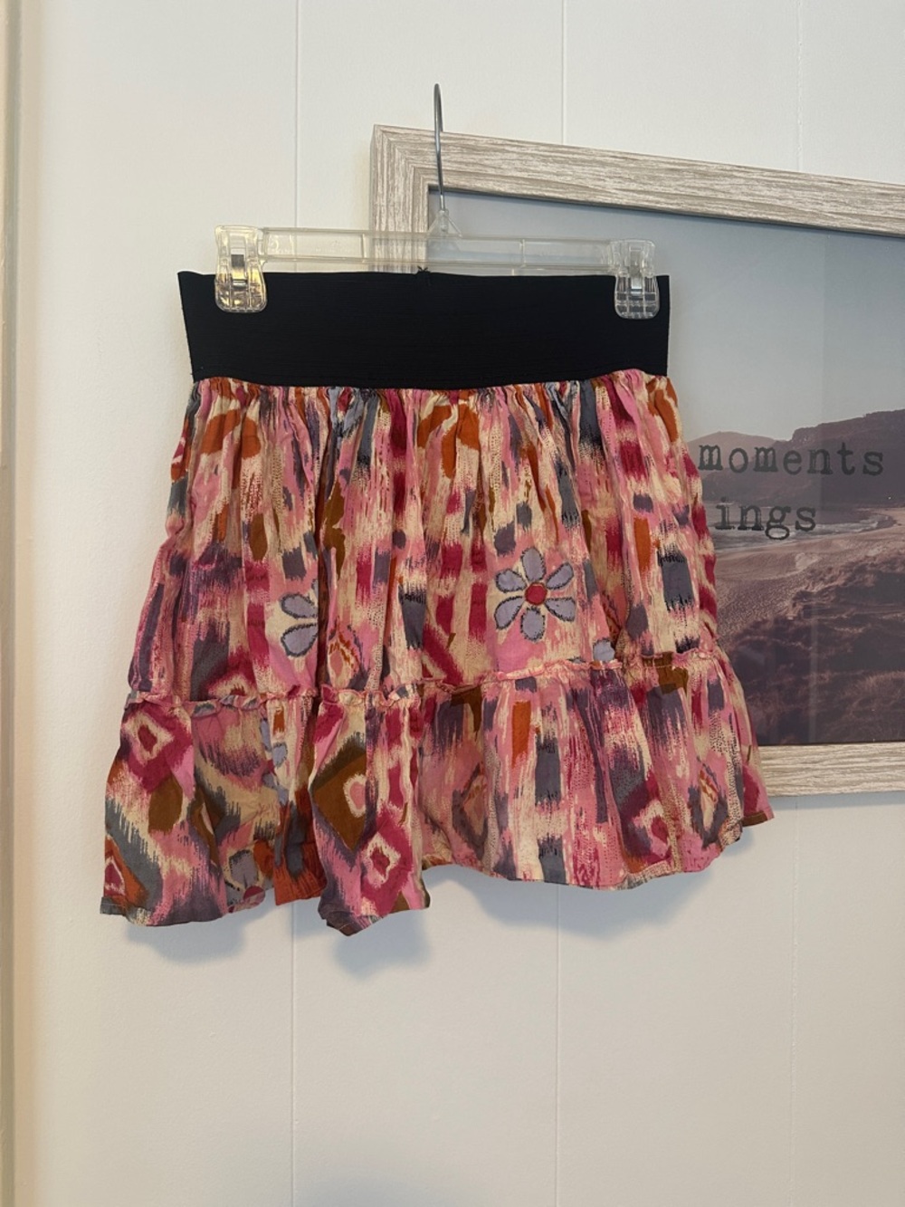 Size Medium Fire Los Angeles Pink Floral Tiered Mini Skirt with Black Waistband
